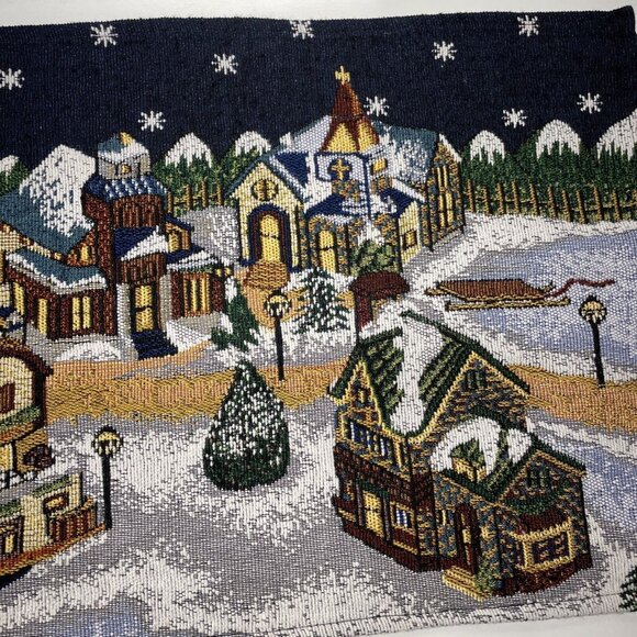 Set of 3 Tapestry Christmas Village Placemats Winter Snow Kitchen Mountains Blue - Picture 3 of 12